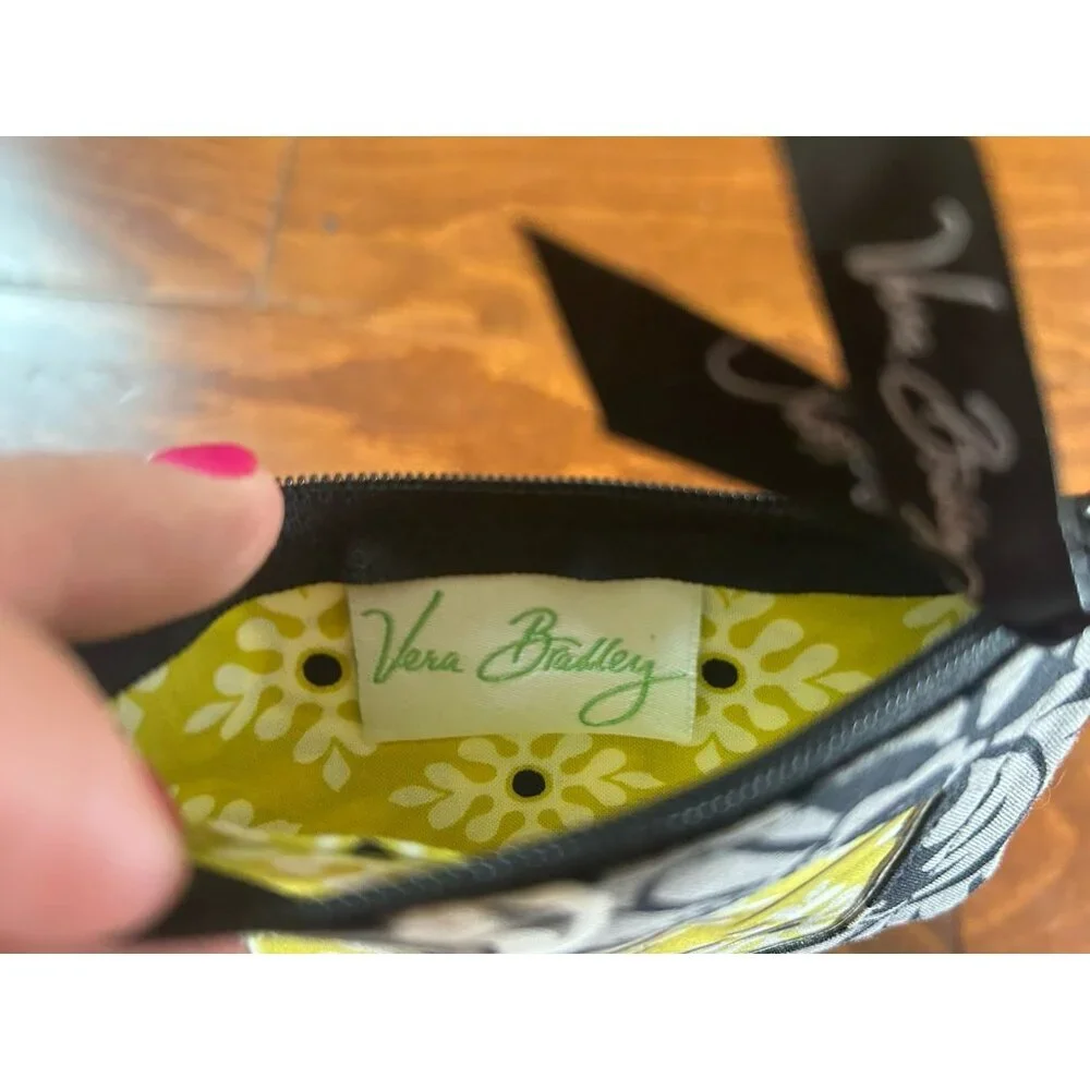 Vera Bradley Baroque Black Yellow Cotton ID‎ Holder Case Keyring Keychain NWOT